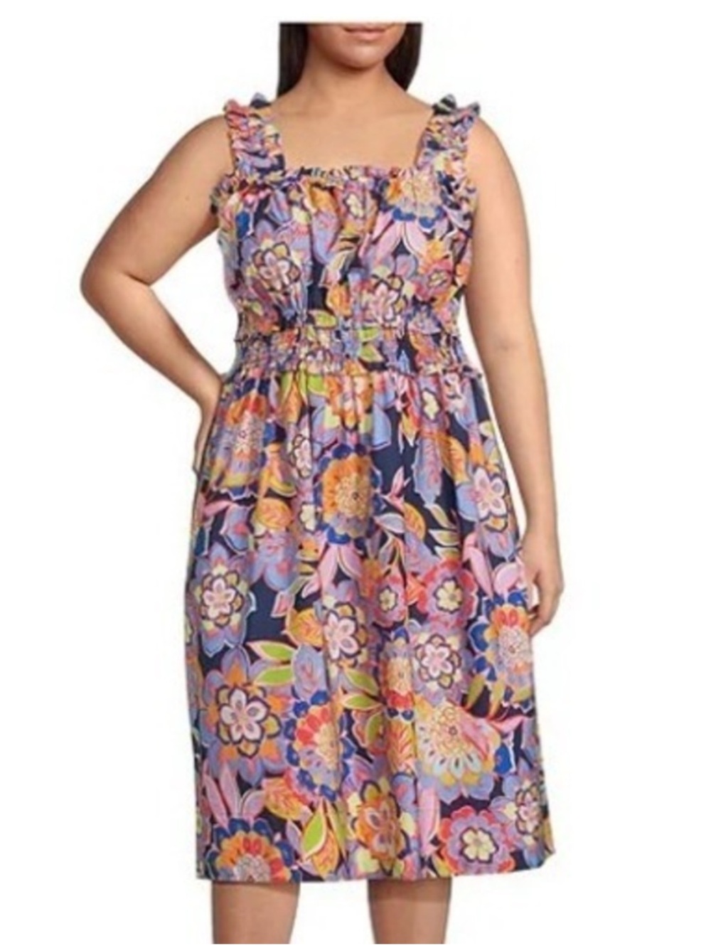 Eliza J Ruffle Smocked Waist Floral Print Dress 16